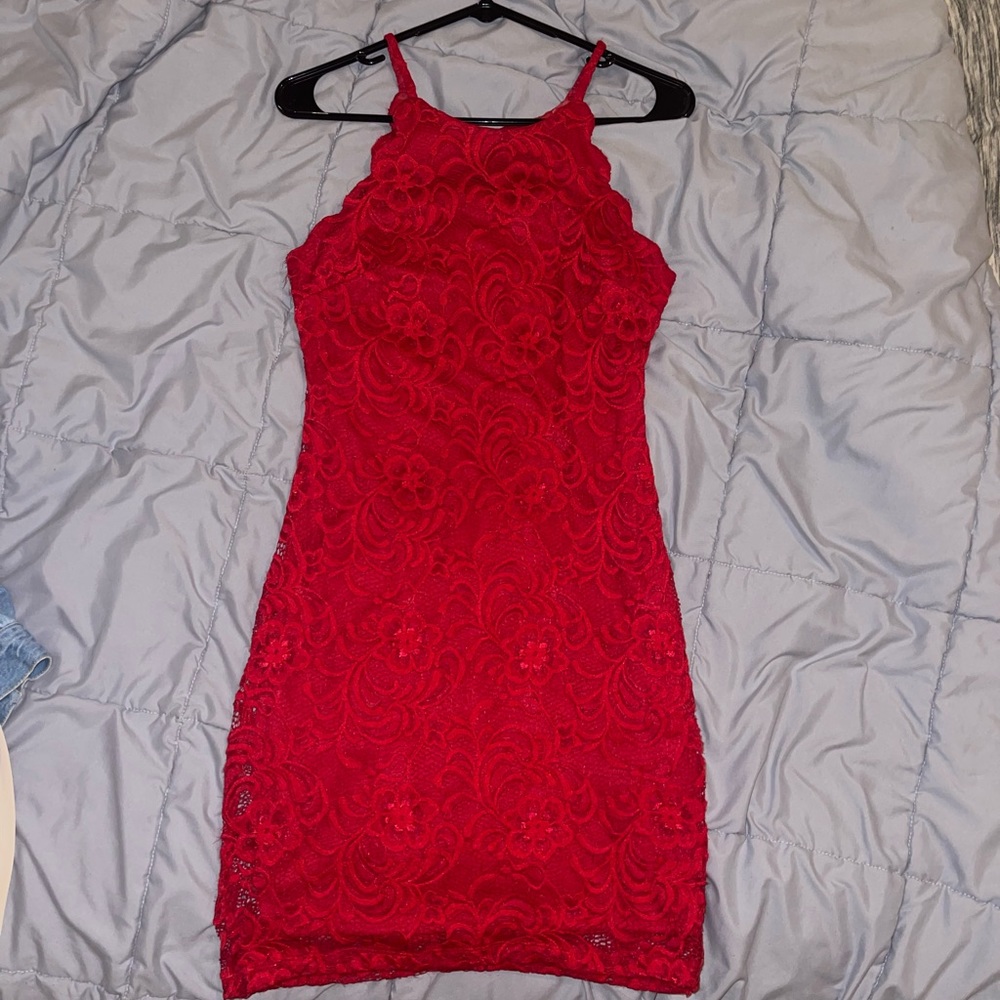 Red Floral Lace Dress